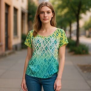 American Eagle outfitters 100%poly quick dry, summer blouse, geometric d…